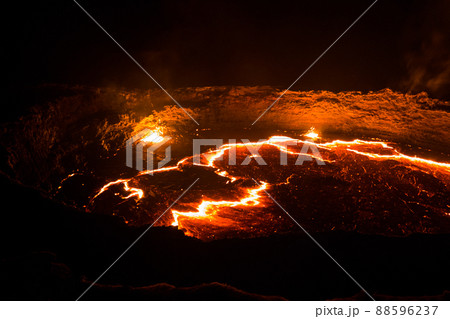Panorama Erta Ale volcano crater, melting lava, Danakil depression, Ethiopia Panorama Erta Ale volcano crater, melting lava, Danakil depression, Ethiopia 88596237