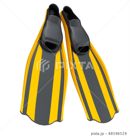 Orange diving flippers isolated on white background. 3d render of diving and snorkeling equipment 88596529