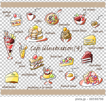 カフェのメニューの手描きイラストセット④ 88598798