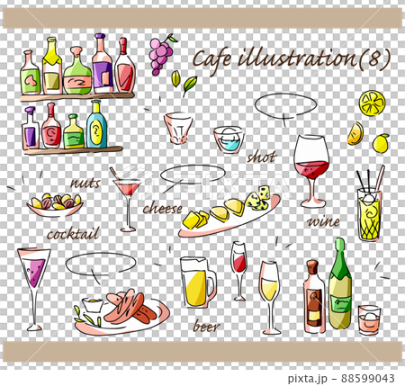 Bar and wine hand drawn illustration set 88599043