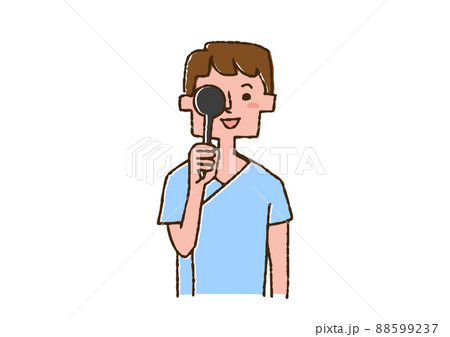 視力検査を受ける男性　コミカルな手書きの人物　ベクター、線画にカラー 88599237