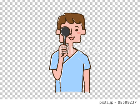 視力検査を受ける男性　コミカルな手書きの人物　ベクター、線画にカラー 88599237