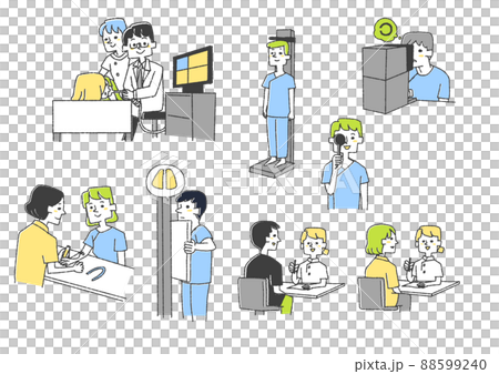 健康檢查，關於人類狗的插圖集 1 可笑的手寫人物矢量，線條畫上的顏色 88599240