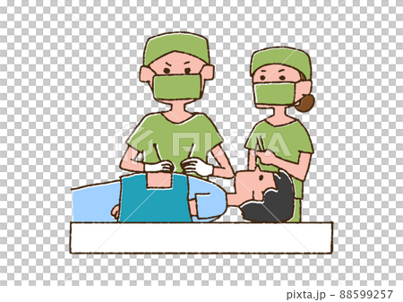 Male undergoing surgery Comical handwritten person vector, line drawing in color Male undergoing surgery Comical handwritten person vector, line drawing in color 88599257