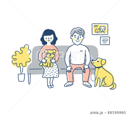 Owner And Dog In The Waiting Room Of A Stock Illustration