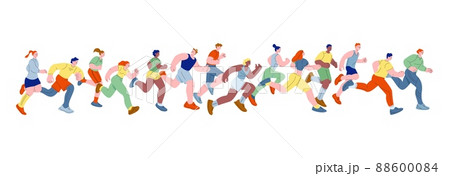 People running marathon. Fast run person, speed athletes. Isolated sport cartoon flat characters. Women men activity, race competition kicky vector scene People running marathon. Fast run person, speed athletes. Isolated sport cartoon flat characters. Women men activity, race competition kicky vector scene 88600084