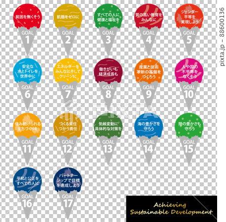 SDGs17 Goal Ice Cream Icon Set (Japanese) SDGs17 Goal Ice Cream Icon Set (Japanese) 88600136