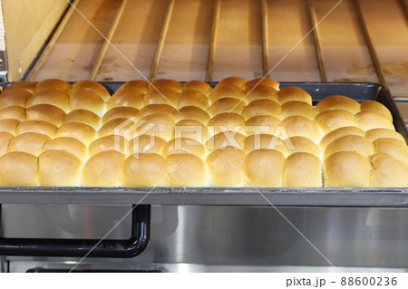 Row of fresh  baking bread from the oven 88600236