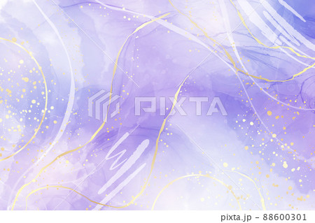 Purple gey liquid watercolor background with golden dots. Dusty violet marble alcohol ink drawing effect. Vector illustration design template for wedding or party invitation, menu, rsvp Purple gey liquid watercolor background with golden dots. Dusty violet marble alcohol ink drawing effect. Vector illustration design template for wedding or party invitation, menu, rsvp 88600301