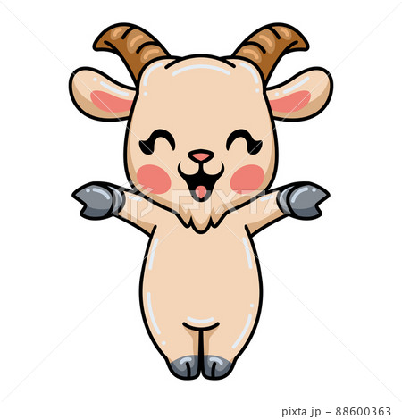 Cute baby goat cartoon raising hands	 88600363