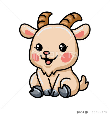 Cute baby goat cartoon sitting	 88600370