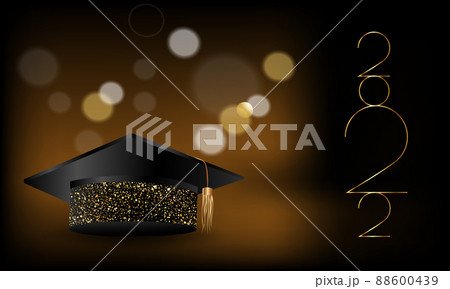Congratulations graduation. Class of 2022. Graduation cap and confetti and balloons. Congratulatory banner. Academy of Education School of Learning. Congratulations graduation. Class of 2022. Graduation cap and confetti and balloons. Congratulatory banner. Academy of Education School of Learning. 88600439