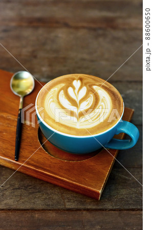Latte coffee on wooden table, Coffee time 88600650