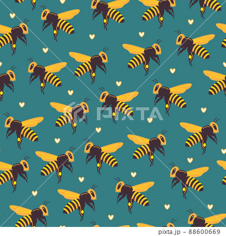 Vector seamless pattern with flying bees and hearts 88600669