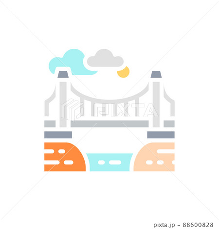 Vector city bridge landscape white line icon. Symbol and sign illustration design. 88600828