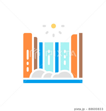Vector waterfall landscape white line icon. Symbol and sign illustration design. 88600833