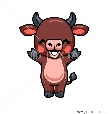 Cute happy baby bull cartoon standing Cute happy baby bull cartoon standing 88601095