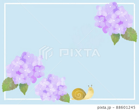 紫陽花とカタツムリの背景素材 あじさい かたつむり 梅雨 のイラスト素材