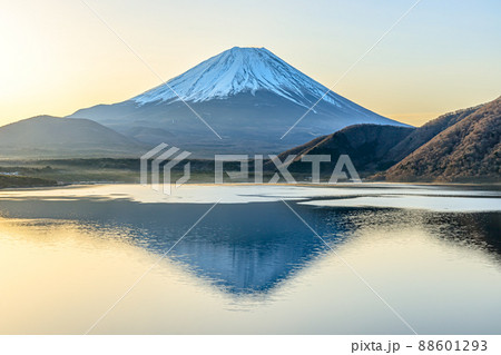 本栖湖展望公園から見た早朝の富士山と本栖湖　山梨県南巨摩郡 88601293