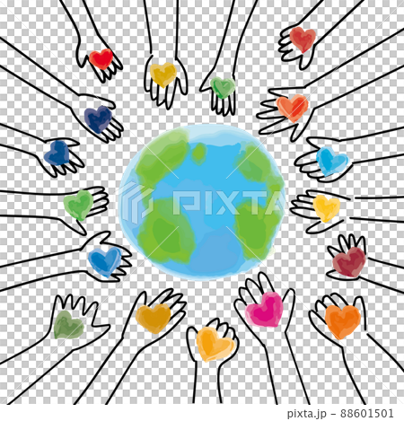 SDGsイメージのハートと手と地球のかわいいイラスト(南半球) SDGsイメージのハートと手と地球のかわいいイラスト(南半球) 88601501