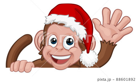 Christmas Monkey Cartoon Character in Santa Hat Christmas Monkey Cartoon Character in Santa Hat 88601892