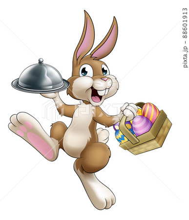 Easter Bunny Rabbit Cartoon Food Tray Cloche Chefのイラスト素材