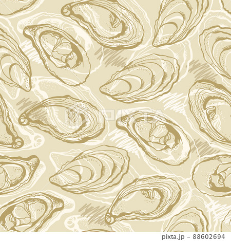 Vector seamless background of hand drawn oysters isolated on a white background 88602694