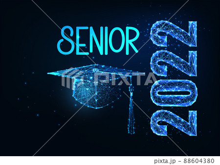Futuristic Graduation, senior 2022 web banner concept with glowing low polygonal graduation cap Futuristic Graduation, senior 2022 web banner concept with glowing low polygonal graduation cap 88604380