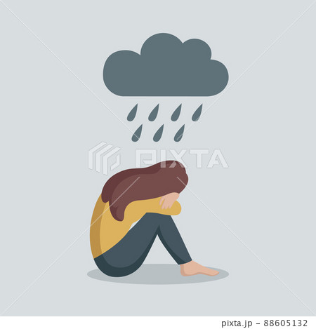 depressed girl sitting alone under dark rainy cloud 88605132