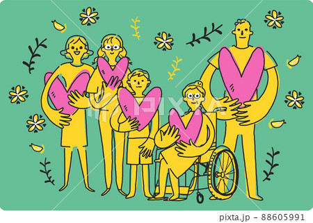 愛情の形、ハートを手に集まる家族　イラスト素材 88605991