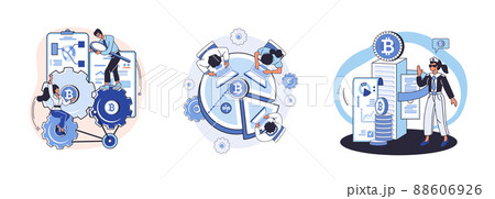 Cryptocurrency bitcoin mining metaphor, Blockchain technology. Cyber banking exchange procedures 88606926