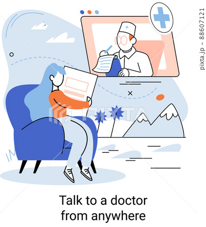 Online medical services metaphor, consultations website and mobile applications, talk to doctor from anywhere 88607121