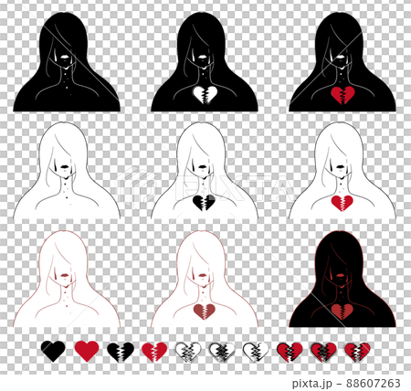 一個女人流淚和心碎的抑鬱形象的抽像圖標插圖集 88607263