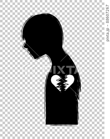 女性剪影的抽象例證和心碎的精神崩潰形象 88607267