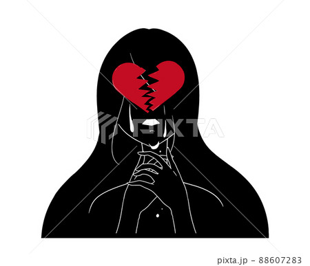 首を絞める女性と割れたハートマークの自殺イメージの抽象的なイラスト 首を絞める女性と割れたハートマークの自殺イメージの抽象的なイラスト 88607283