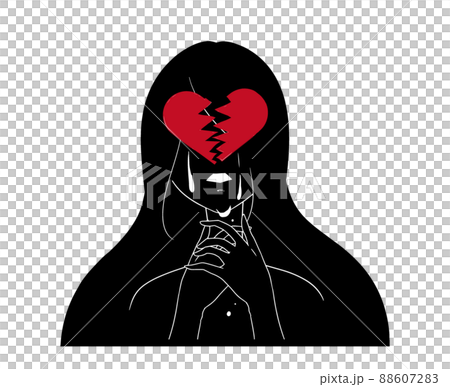 首を絞める女性と割れたハートマークの自殺イメージの抽象的なイラスト 首を絞める女性と割れたハートマークの自殺イメージの抽象的なイラスト 88607283