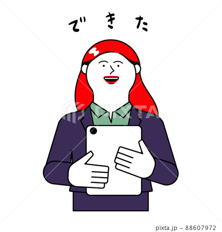 タブレットを持つ女性_笑顔_できた タブレットを持つ女性_笑顔_できた 88607972