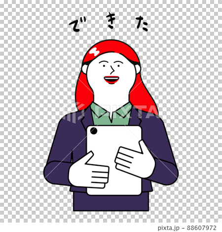 タブレットを持つ女性_笑顔_できた タブレットを持つ女性_笑顔_できた 88607972
