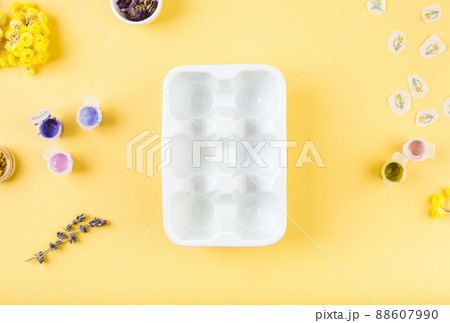 Plate for eggs on yellow background. Minimal happy easter concept. Top view. 88607990