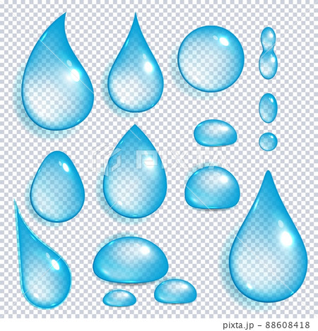 Pure transparent water drops, rain bubble or liquid droplet. Set of clear aqua or tear blob different shape and form 88608418