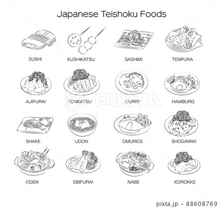 Japanese Teishoku Foods icon set 88608769