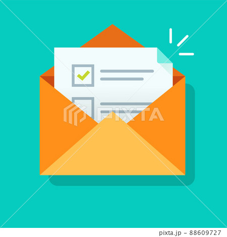 Survey vote email checklist icon vector or mail letter with online task exam form selection flat cartoon illustration, concept of digital envelope with questionnaire quiz document with check marks Survey vote email checklist icon vector or mail letter with online task exam form selection flat cartoon illustration, concept of digital envelope with questionnaire quiz document with check marks 88609727
