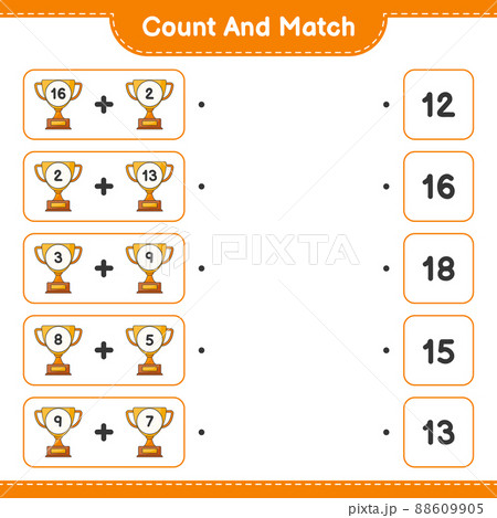 Count and match, count the number of Trophy and match with the right numbers. Educational children game, printable worksheet, vector illustration Count and match, count the number of Trophy and match with the right numbers. Educational children game, printable worksheet, vector illustration 88609905