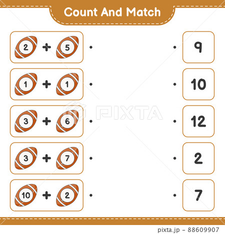Count and match, count the number of Rugby Ball and match with the right numbers. Educational children game, printable worksheet, vector illustration Count and match, count the number of Rugby Ball and match with the right numbers. Educational children game, printable worksheet, vector illustration 88609907