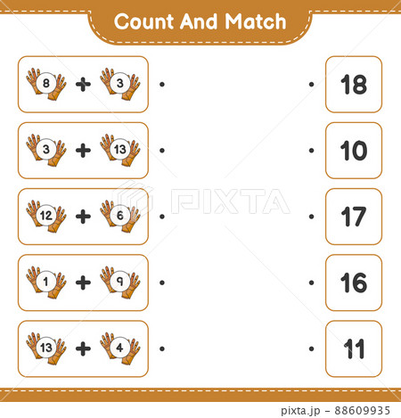 Count and match, count the number of Golf Gloves and match with the right numbers. Educational children game, printable worksheet, vector illustration 88609935