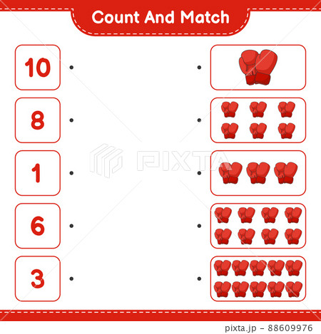 Count and match, count the number of Boxing Gloves and match with the right numbers. Educational children game, printable worksheet, vector illustration Count and match, count the number of Boxing Gloves and match with the right numbers. Educational children game, printable worksheet, vector illustration 88609976