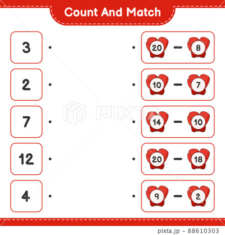 Count and match, count the number of Boxing Gloves and match with the right numbers. Educational children game, printable worksheet, vector illustration Count and match, count the number of Boxing Gloves and match with the right numbers. Educational children game, printable worksheet, vector illustration 88610303