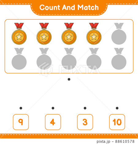 Count and match, count the number of Trophy and match with the right numbers. Educational children game, printable worksheet, vector illustration Count and match, count the number of Trophy and match with the right numbers. Educational children game, printable worksheet, vector illustration 88610578