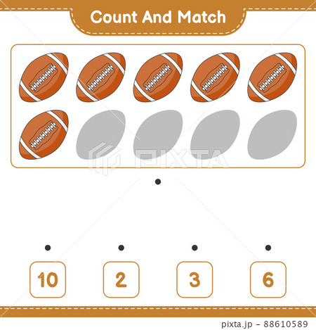 Count and match, count the number of Rugby Ball and match with the right numbers. Educational children game, printable worksheet, vector illustration 88610589