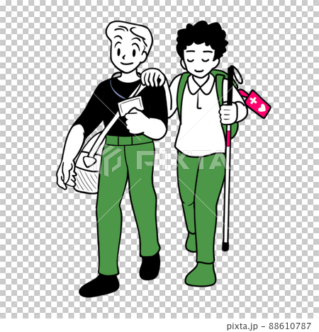 Deafblind and interpreter caregivers going out 88610787